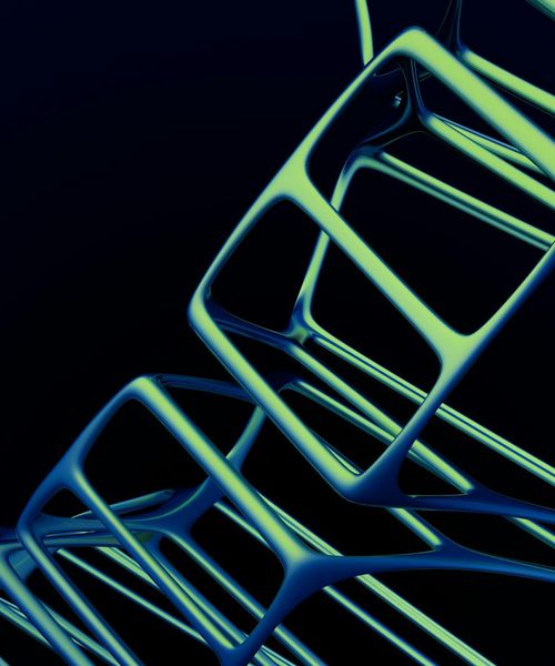 Futuristic abstract glowing geometric shape in darkness